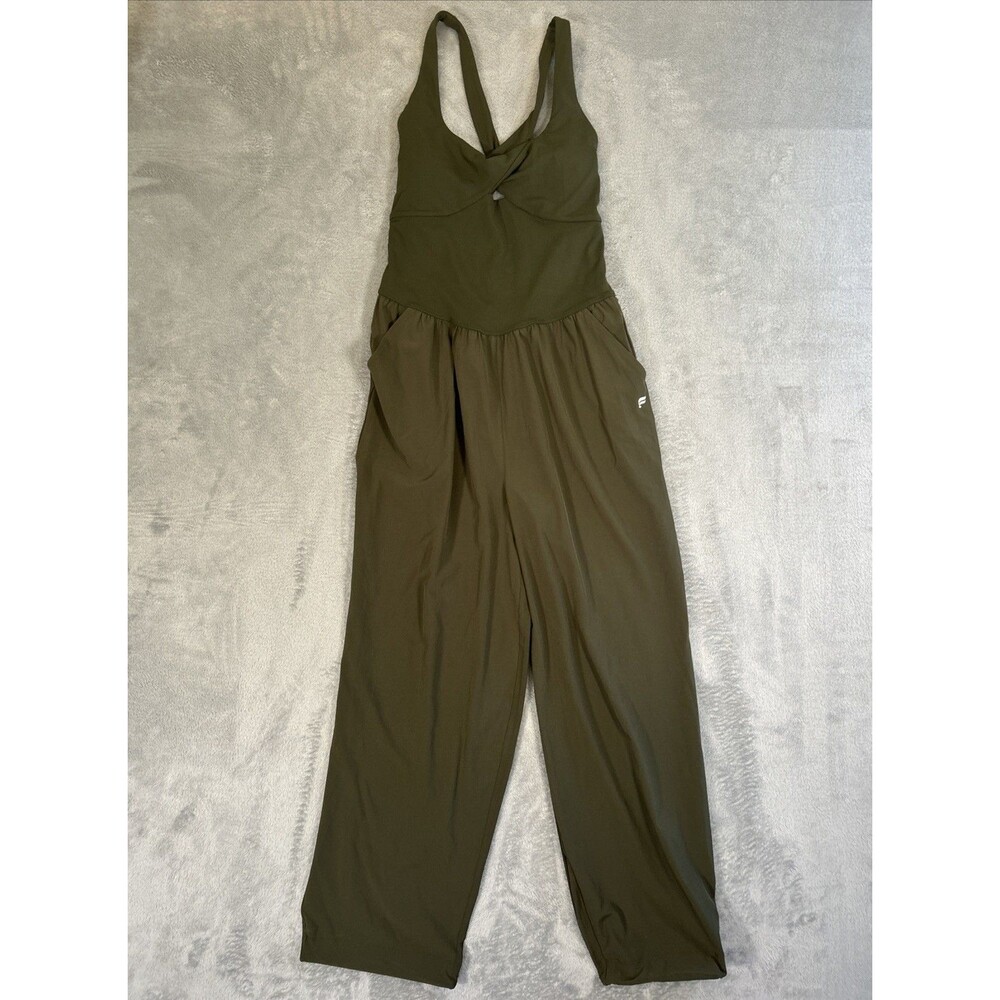 Fabletics Daydreamer Jumpsuit Womens Medium Green Twist Front Keyhole Athleisure